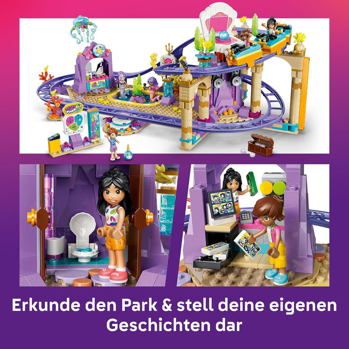 LEGO Friends Meerjungfrauen-Achterbahn - Interaktives Spielzeug mit 3 Wagen, Shop, 5 Minifiguren und