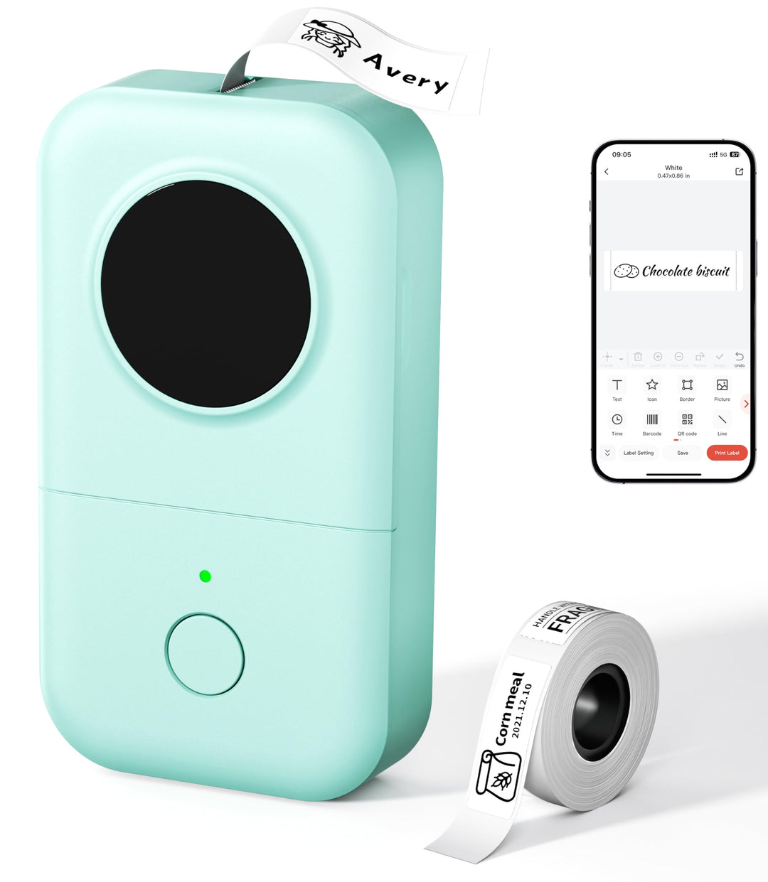 Phomemo D30 Etikettiergerät Bluetooth Etikettendrucker Selbstklebend Grün | Etikettendrucker für Zuh