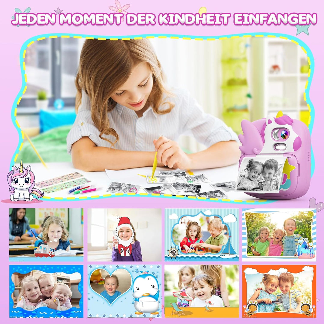 CAMCLID Kinderkamera Sofortbildkamera, 2,4 Zoll Sofortbildkamera Kinder mit 32G TF Karte und Fotopap