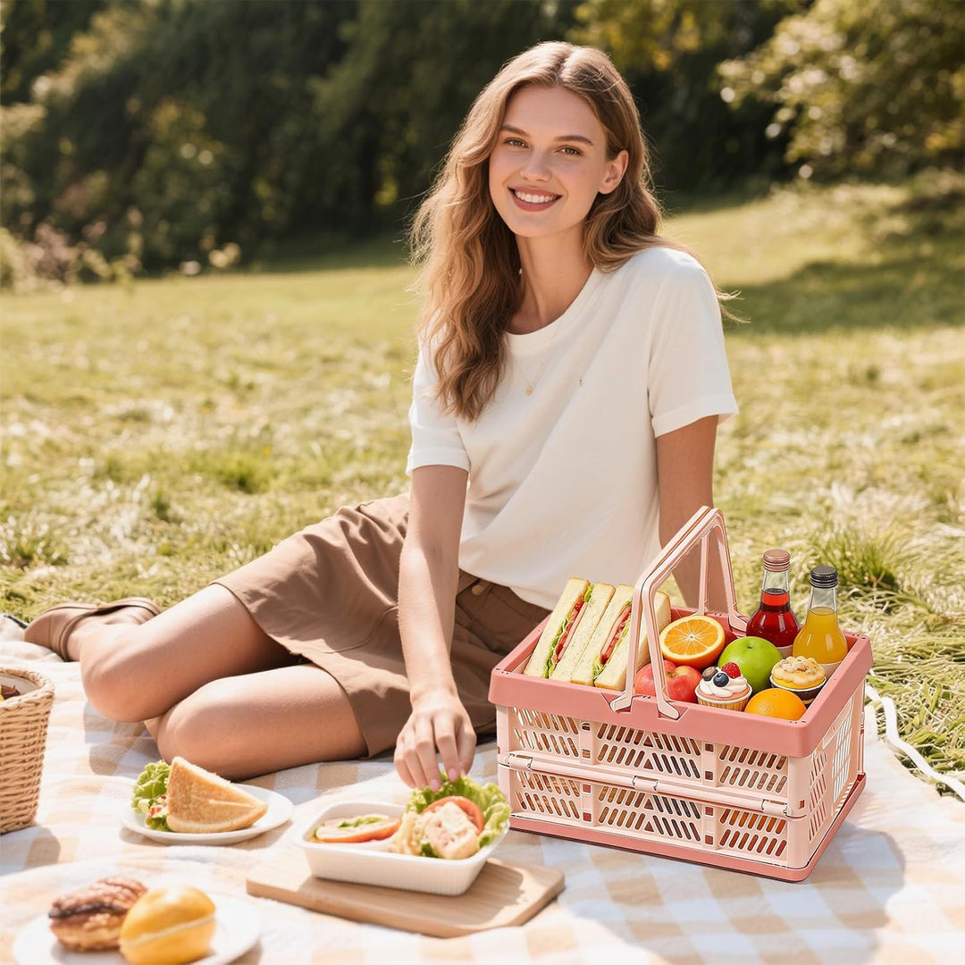 Klappkorb Faltbar, 2er Set Klappbox Klein mit Henkel 10 L Rosa, Multifunktionaler Aufbewahrungskorb