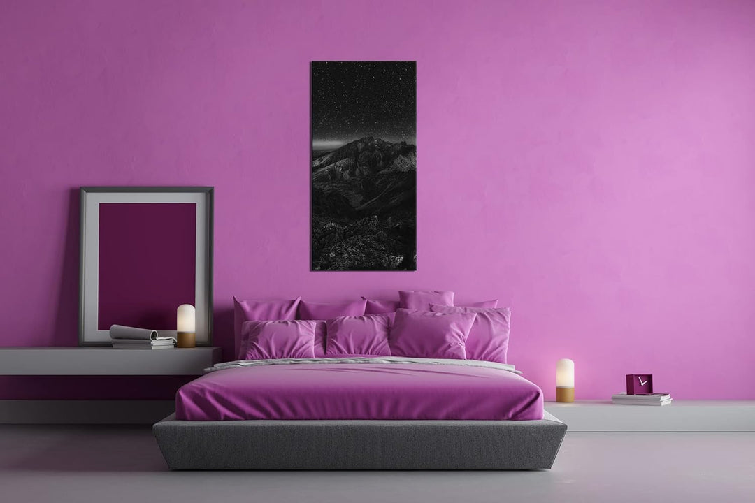scheinende Nacht über den Bergen Panorama 80x40 cm Effekt: Schwarz/Weiss als Leinwandbild, Motiv fer