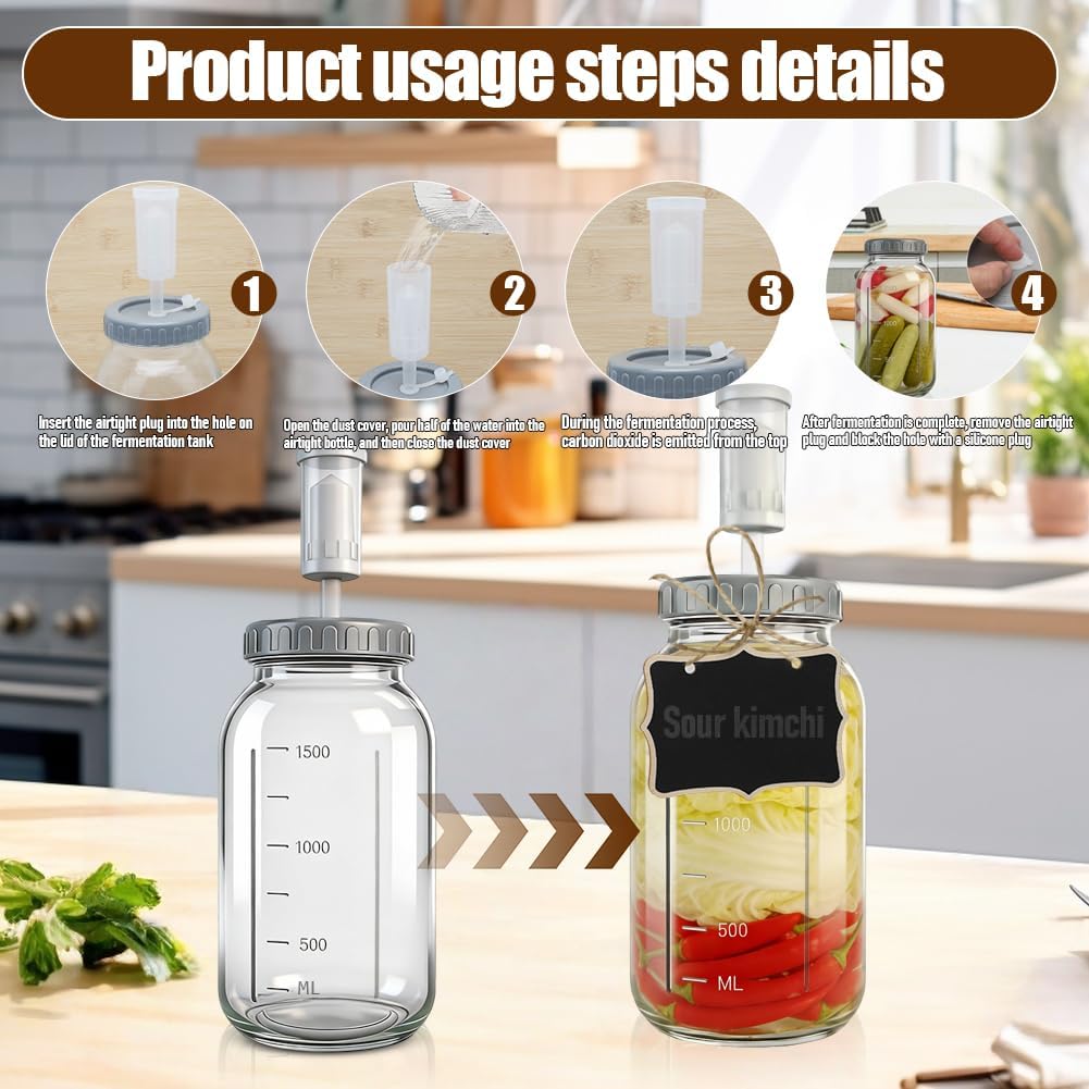 Fermentierglas 2 Stück 2L, Kimchi Behälter mit Luftschleuse, Perfekt für die Gärung für Kimchi, Saue
