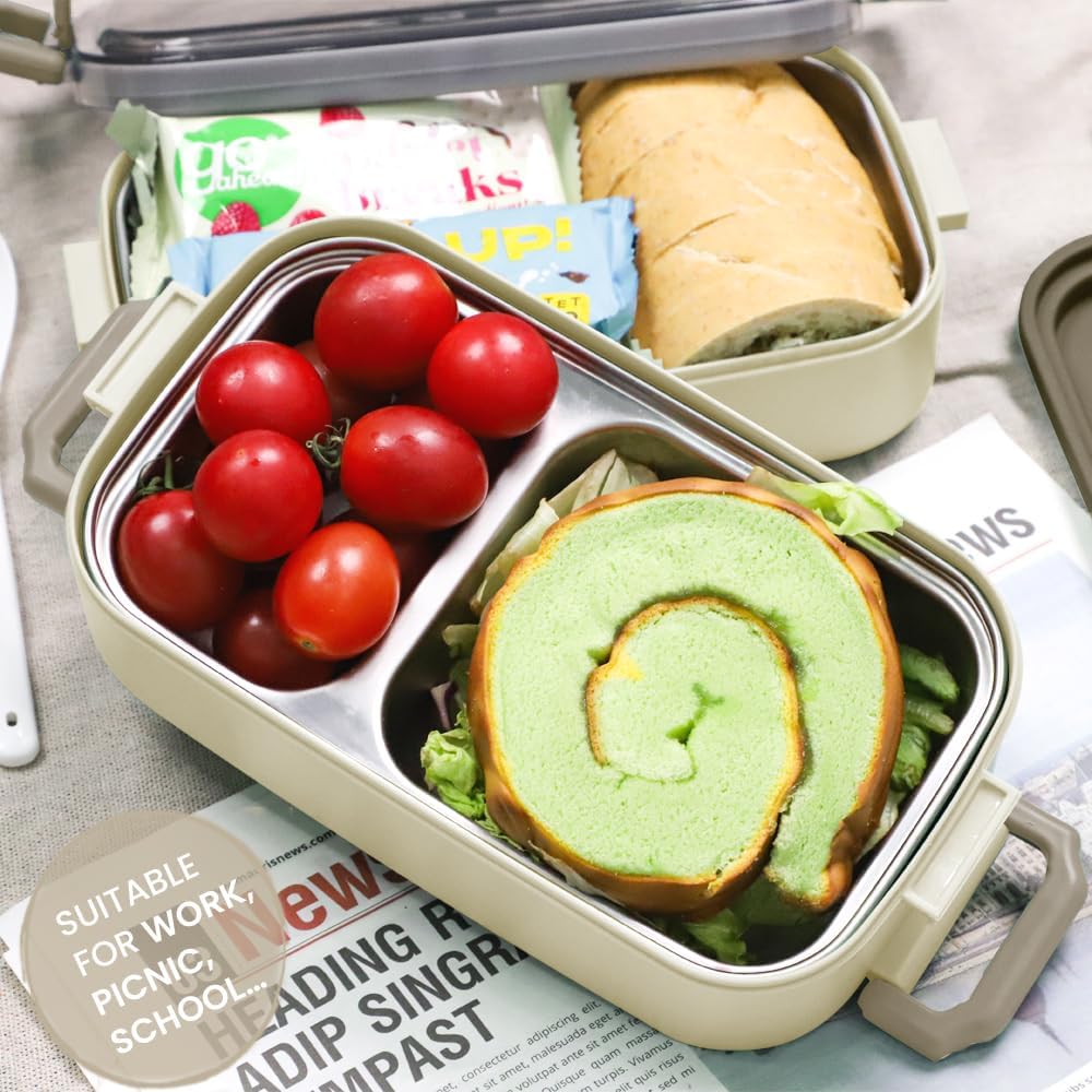 Bugucat Lunchbox Edelstahl 1100ML,Bento Box Brotdose Auslaufsicher Luftdichte Brotzeitbox mit Fächer