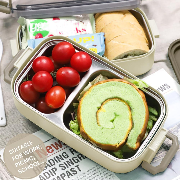 Bugucat Lunchbox Edelstahl 1100ML,Bento Box Brotdose Auslaufsicher Luftdichte Brotzeitbox mit Fächer