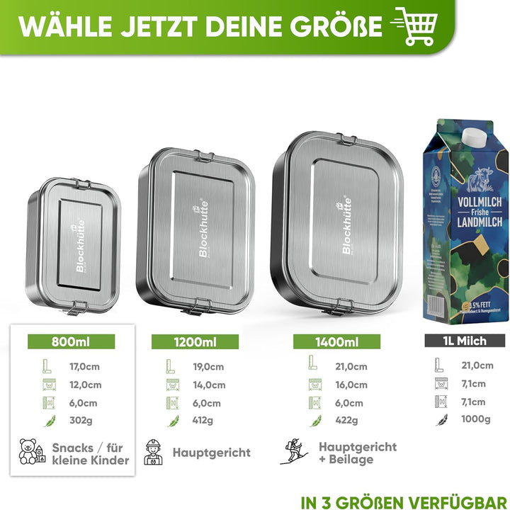 Blockhütte Premium Edelstahl Brotdose I 800ml I für Kinder inkl. Fächern & Ersatzdichtung. I Die Fri