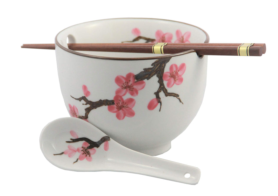 yoaxia ® - [ Sakura ] 桜 Soba Bowl/Suppen-/Nudel-/Reisschale + Löffel + 1 Paar Essstäbchen
