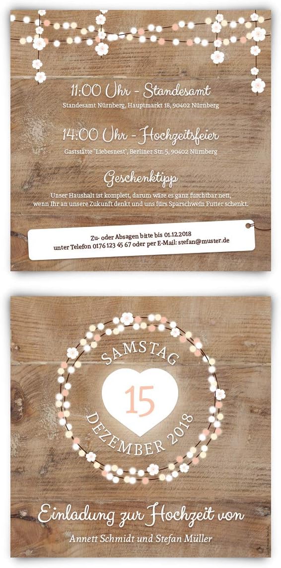 Kartenmachen.de 10 x Hochzeitseinladungen Einladungen zur Hochzeit individuell Text Gestaltung - Hol