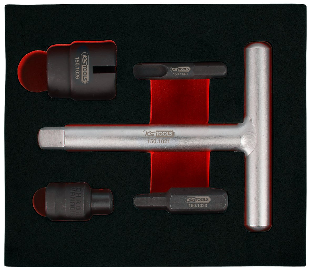 KS Tools 150.1020 1/4"+3/8" Öldienst-Spezialprofil-Satz für Kunststoff-Ölablassschrauben, 5-teilig