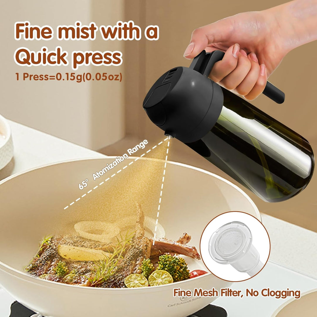YARRAMATE 2 Stück 470ml Lichtblockierender dunkler Ölsprüher zum Kochen, 2-in-1 UV Schutz ölzerstäub