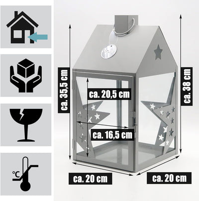 Dekovita 2er-Set Metall-Laterne 30cm/38cm - Gartenlaterne mit Glas-Scheiben - Windlicht Sterne Licht