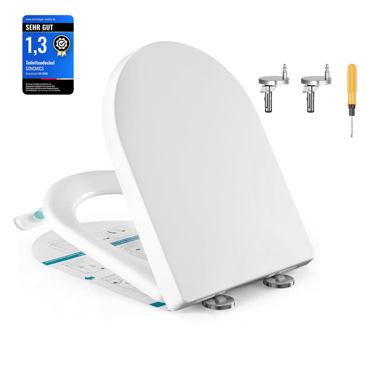 SONGMICS Toilettendeckel, lange D-Form, WC-Sitz mit Absenkautomatik, Griff, Toilettensitz abnehmbar,