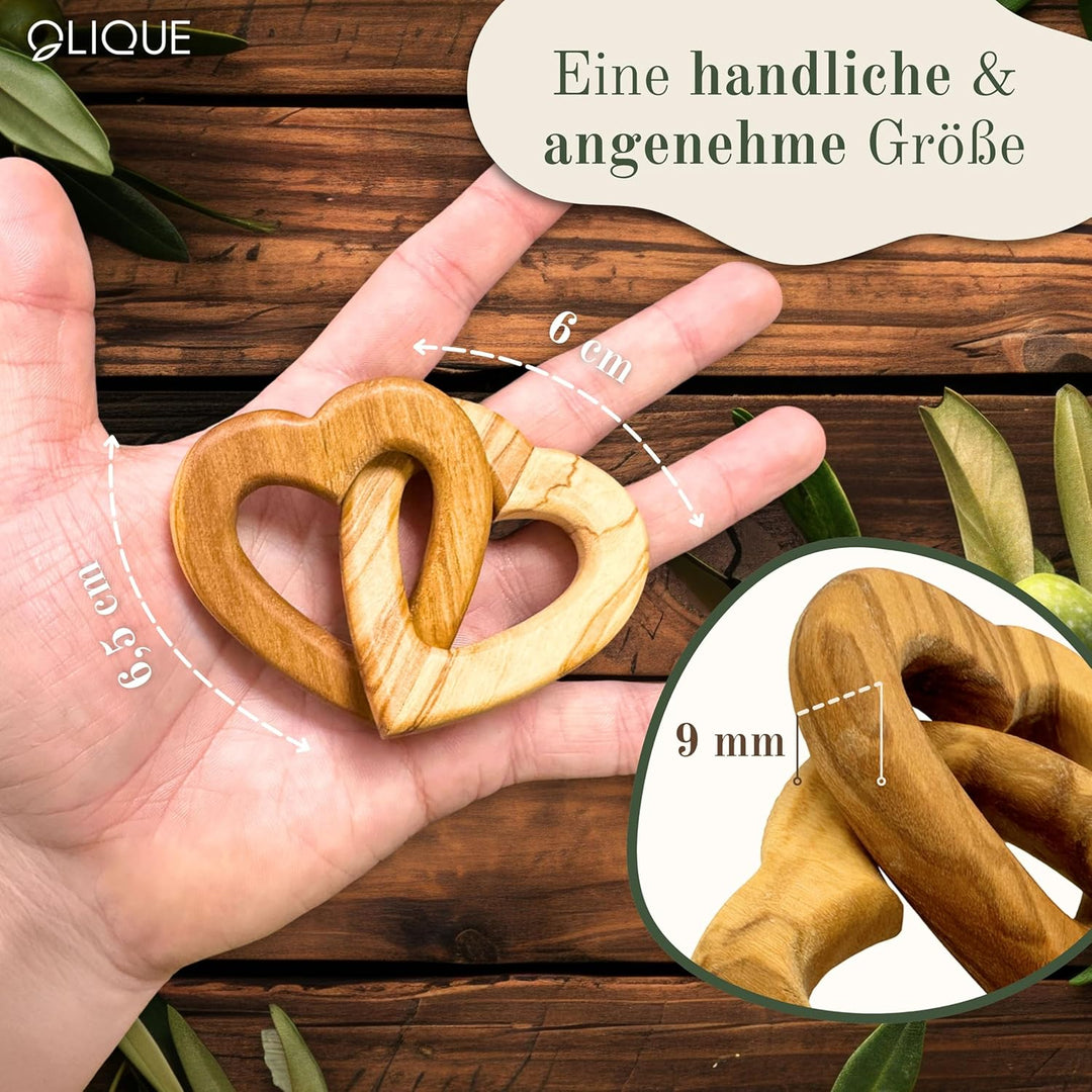 Holzherzen personalisiert, Olivenholz - Verbundene Holz Herzen mit Gravur als individuelles Geschenk