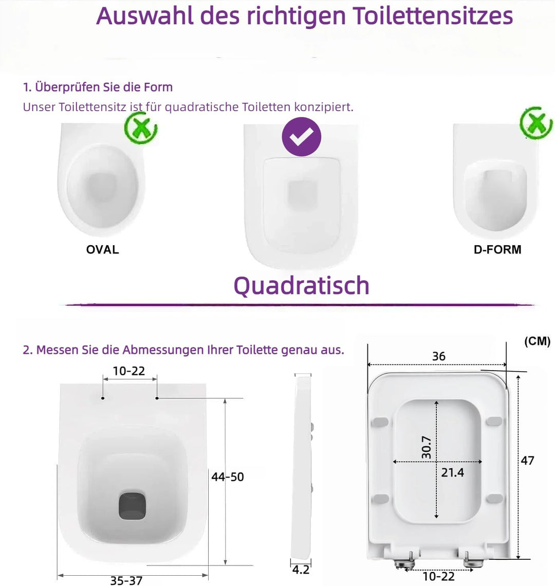 Toilettendeckel mit Absenkautomatik, Einfache Montage, Antibakteriell & UV-beständig, Quick-Release-