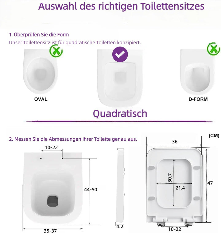 Toilettendeckel mit Absenkautomatik, Einfache Montage, Antibakteriell & UV-beständig, Quick-Release-