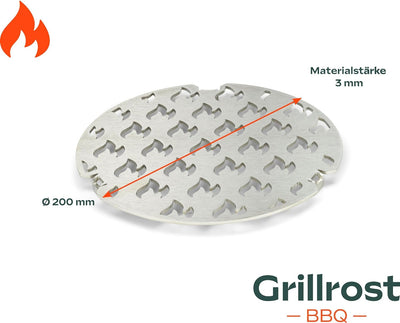 Edelstahl Grilleinsatz für alle Feuerplatten mit 20cm Feuerloch mit Flammenbranding Grilleinsatz Ø 2