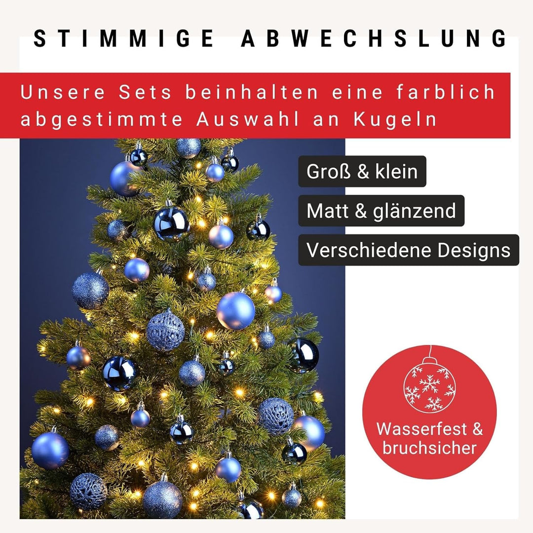 WOMA Christbaumkugeln Set Blau & 22 weiteren Farben - 50er & 100er Weihnachtskugeln Set - Weihnachts