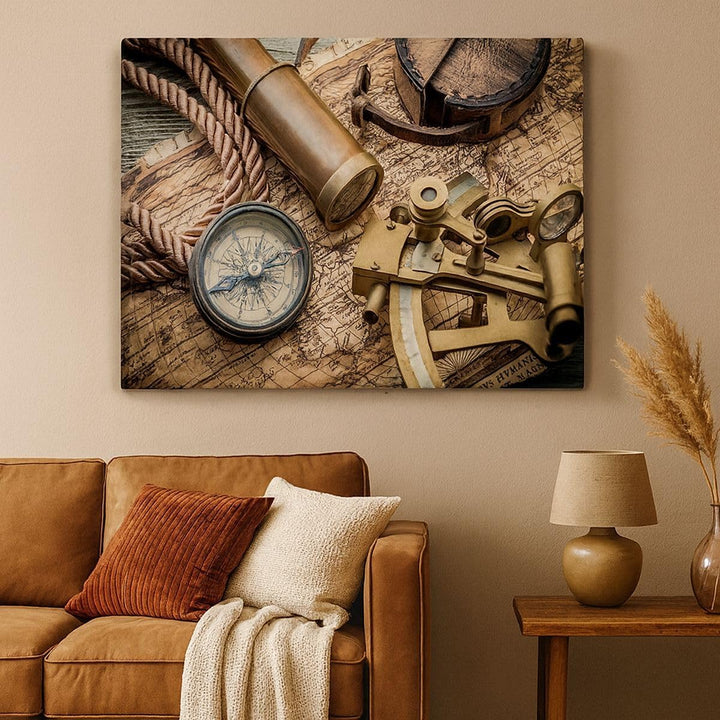 ARTTOR Bilder auf Leinwand Kompass Kompass Karte Leinwandbild 70x50cm Wandbilder Dekoration Wohnzimm