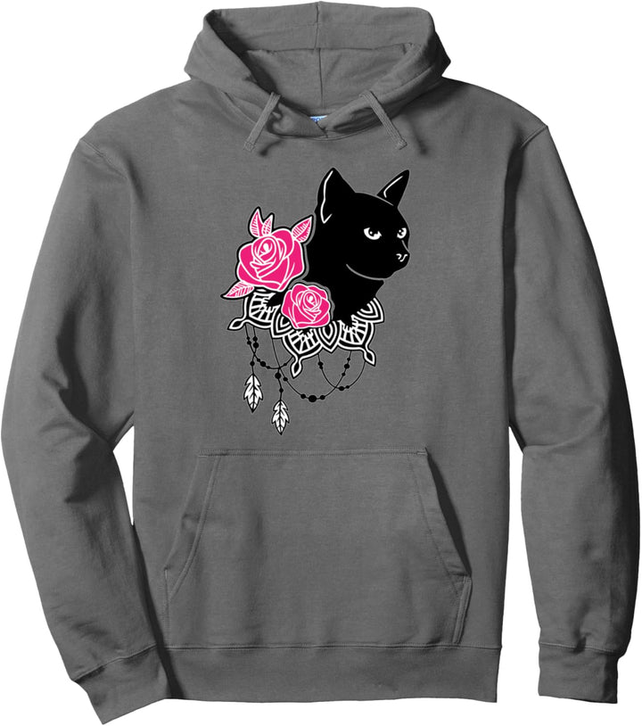 BLACK CAT PINK ROSES Adorable Kitten LOVERS | CAT love Pullover Hoodie