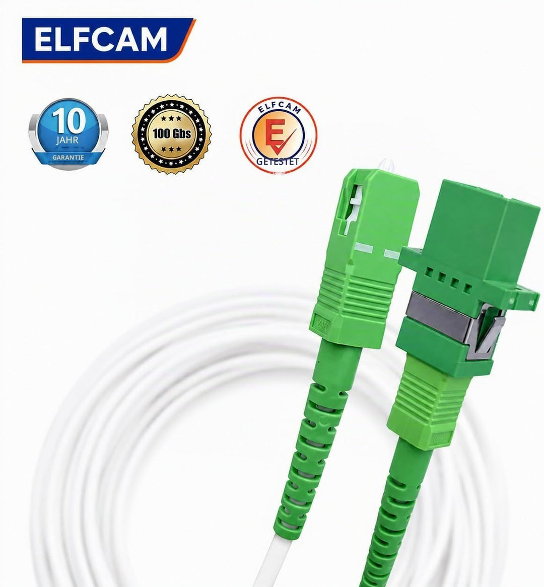 Elfcam® - 15m Glasfaserkabel SC/APC auf SC/APC Simplex Singlemode, Lieferung mit LWL Adapter, LWL ka