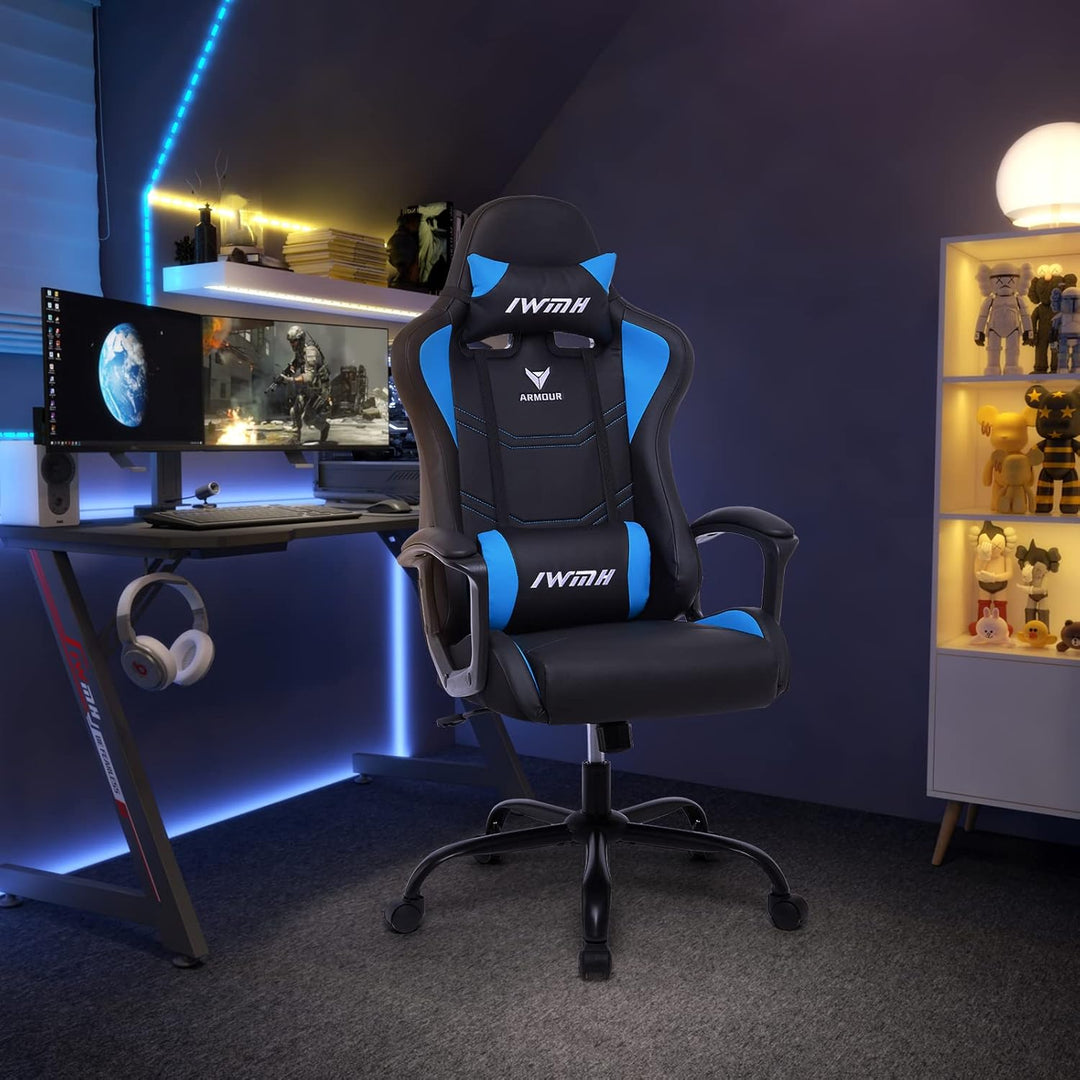 IWMH Gaming Stuhl, Ergonomischer Computerstuhl mit Hoher Rücklehne, Höhenverstellbarer Drehstuhl, Ra