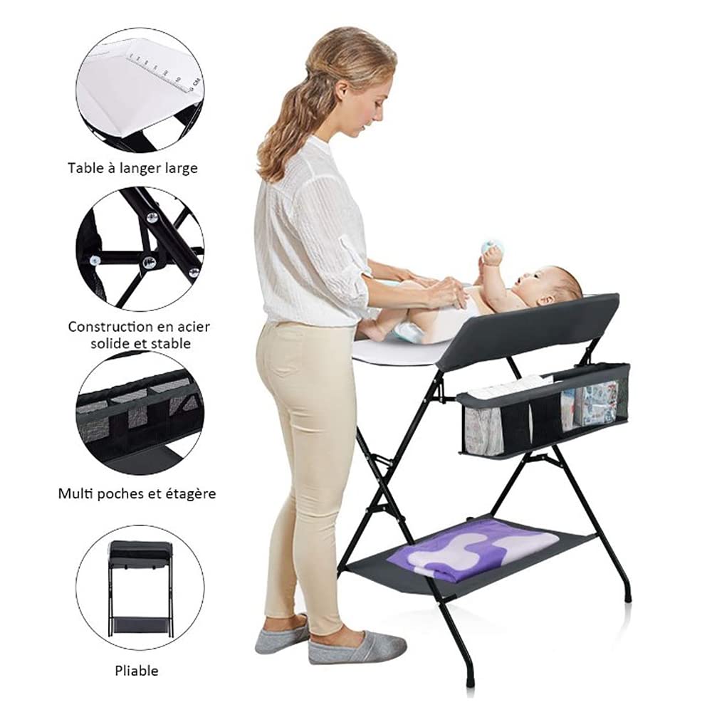 Wickeltisch Klappbar-Wickelkommode Babypflegetisch-Mobiler Wickelkombi mit Wickelauflage, Sicherheit