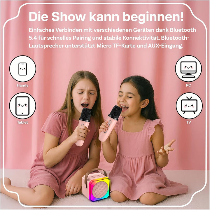 Karaoke Maschine Kinder mit 2 Mikrofon von MMOBIEL – Mini Karaoke Maschine, Tragbare Bluetooth Lauts