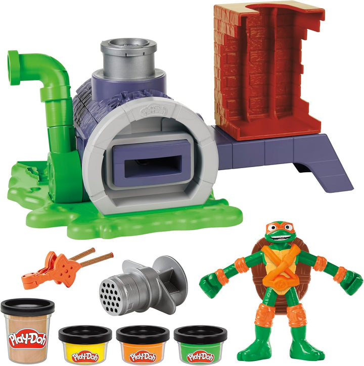 Play-Doh Teenage Mutant Ninja Turtles Pizza Spielset mit Pizzaofen, 4 Dosen Knete und Action-Figur,