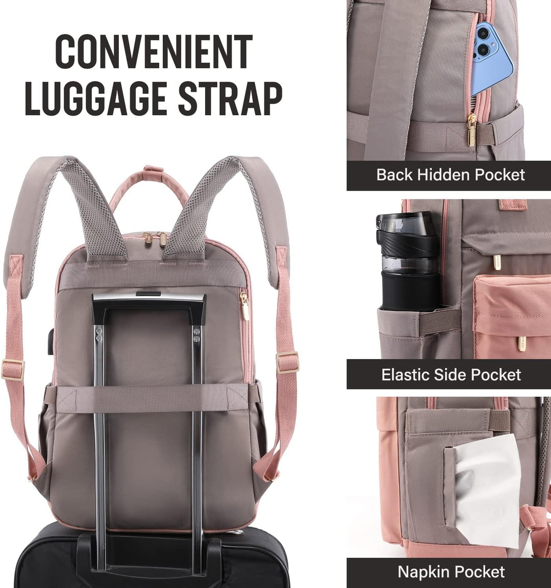 LOVEVOOK Rucksack Damen, 15,6 Zoll Laptop Rucksack Schulrucksack Mädchen Teenager mit Laptopfach, Wa