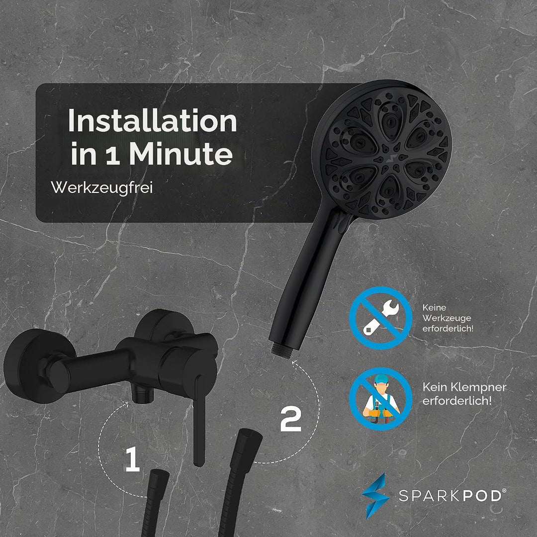 Sparkpod 10-Setting High Pressure Shower Head - Luxury 5" High Flow Hand Held Shower Head with High