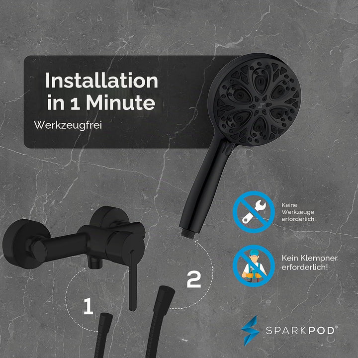 Sparkpod 10-Setting High Pressure Shower Head - Luxury 5" High Flow Hand Held Shower Head with High