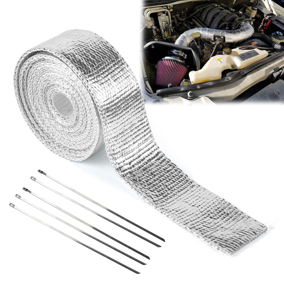 Hitzeschutzband Auspuff, Auspuffband mit 5 Kabelbinder Stainless Steel, Hitzeschutz Auspuff Bandage,