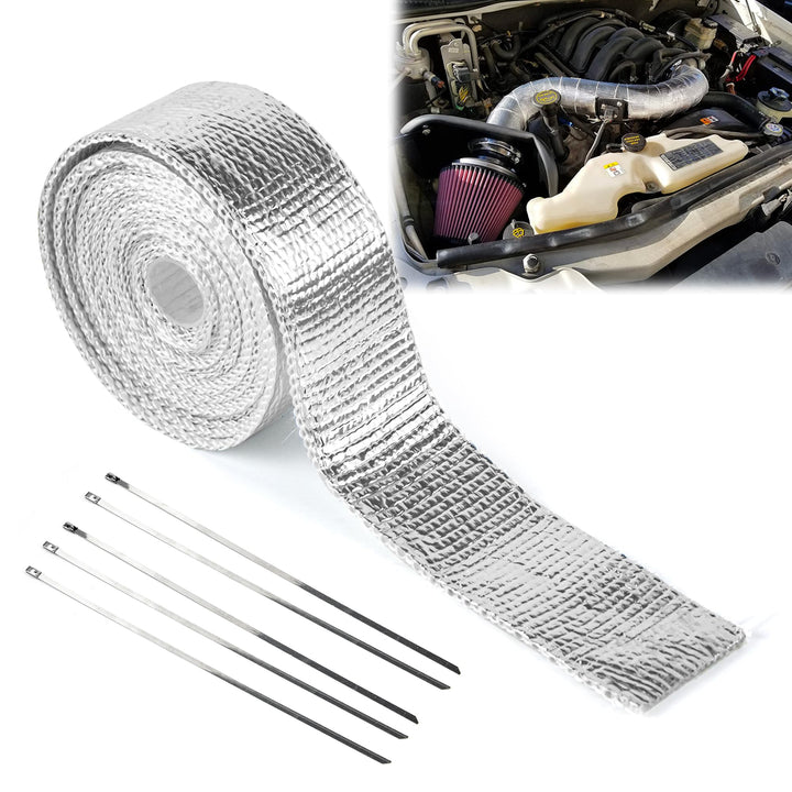 Hitzeschutzband Auspuff, Auspuffband mit 5 Kabelbinder Stainless Steel, Hitzeschutz Auspuff Bandage,