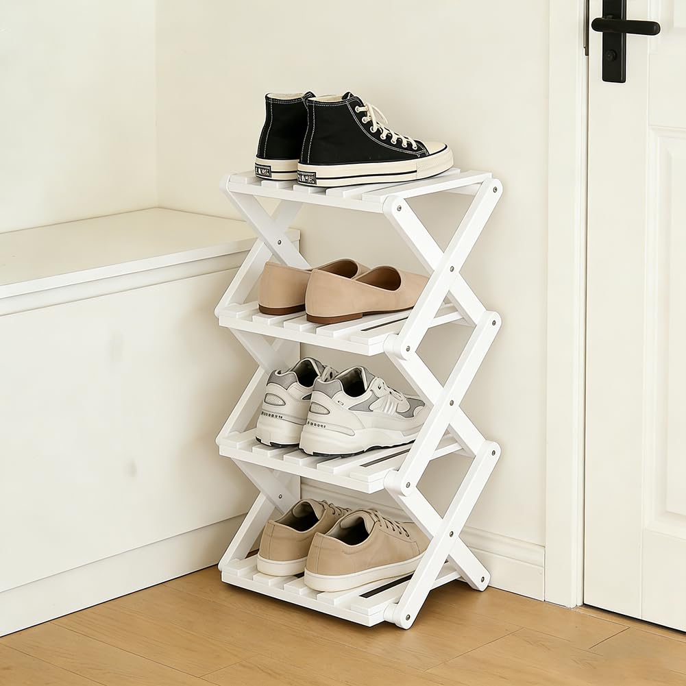 Faltbares Schuhregal aus Bambus, Platzsparendes vertikales Schuhregal klein, Multifunktionales schma
