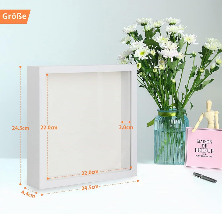 2er 3D Bilderrahmen zum Befüllen, 3D Bilderrahmen Tiefer Objektrahmen 23 x 23 cm mit Transparente Ec