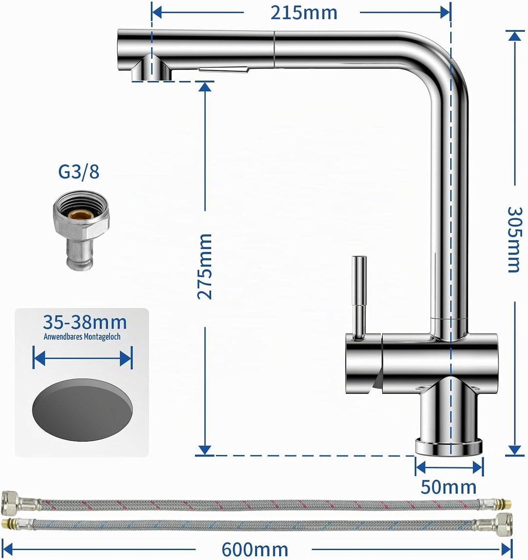 CECIPA Hochdruck Wasserhahn Küche Ausziehbar, Küchenarmatur mit Brause Zwei Strahlarten, Armatur Küc