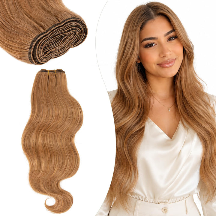Elailite Haartressen Echthaar Braun Sew in Bündel Hair Extensions Tressen Haarverlängerungen Brasili