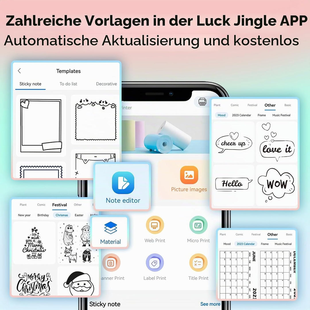 Bisofice S1 Mini Drucker für Smartphone mit 11 Rollen Druckerpapier, Sticker Drucker Aufkleber, Mini