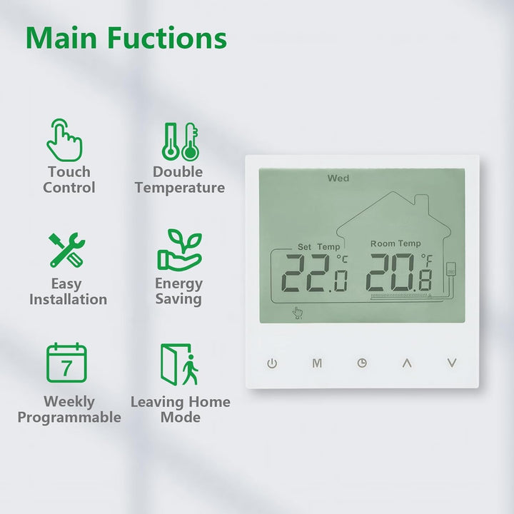 Wengart Raumthermostat WG933 für Gastherme &amp; Wasserfussbodenheizung – Dual-Ausgang: 230V 3A &amp; Potent