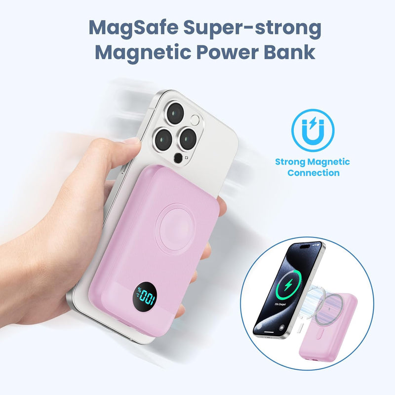 Magnetische Powerbank 10800mAh für Mag-Safe, 4-in-1 Wireless Power Bank mit i-Watch Ladegerät,QC4.0+