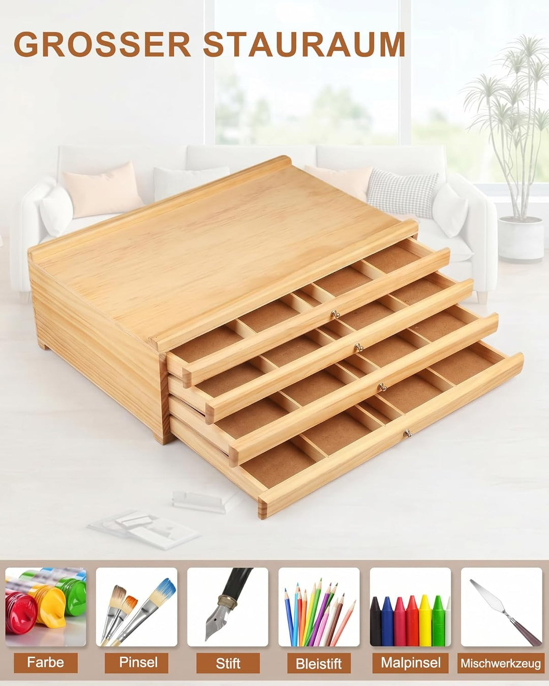 4 Schublade Holz Künstler Supply Aufbewahrungsbox: Schubladenbox Holz Zeichenutensilien Organizer 40