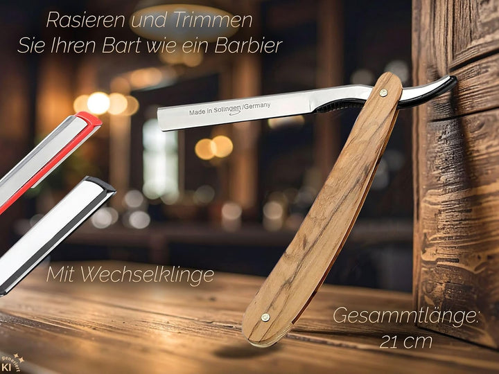 Rasiermesser mit Wechselklingen aus Solingen Bartmesser Made in Germany Rasier-Set für Herren mit Kl