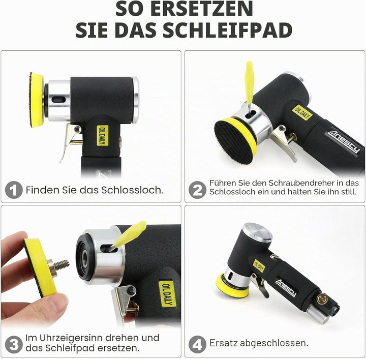 Mini Druckluft Poliermaschine Exzenterschleifer Schleifmaschine Polierer 25mm 50mm 75mm Schleifschei
