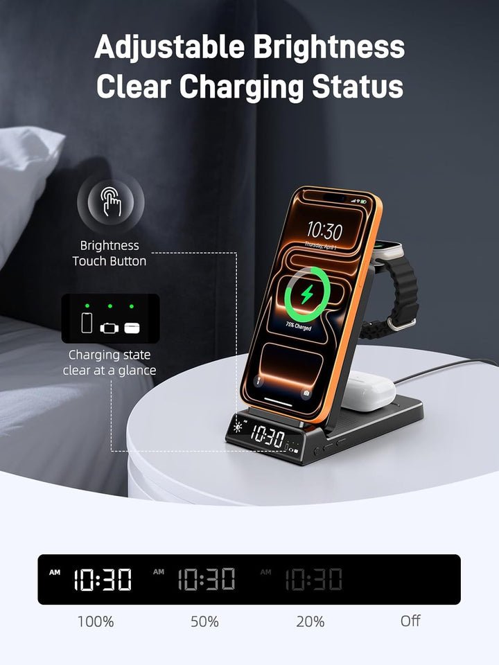 3-in-1 Wireless Ladestation für Apple, Faltbare Magnetische Ladestation für iPhone 17e/17 Pro Max/16