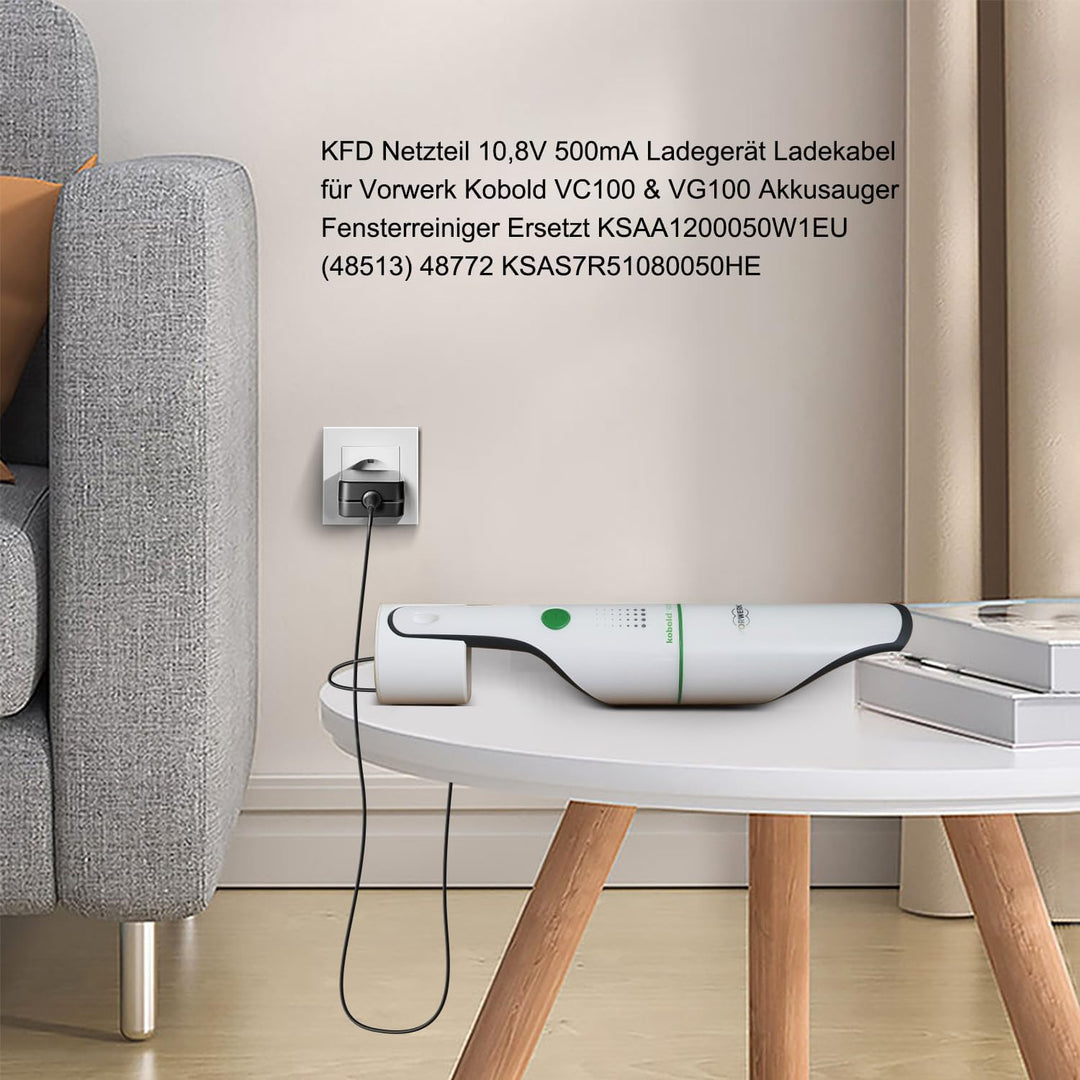 KFD Netzteil 10,8V 500mA Ladegerät Ladekabel für Vorwerk Kobold VC100 & VG100 Akkusauger Fensterrein