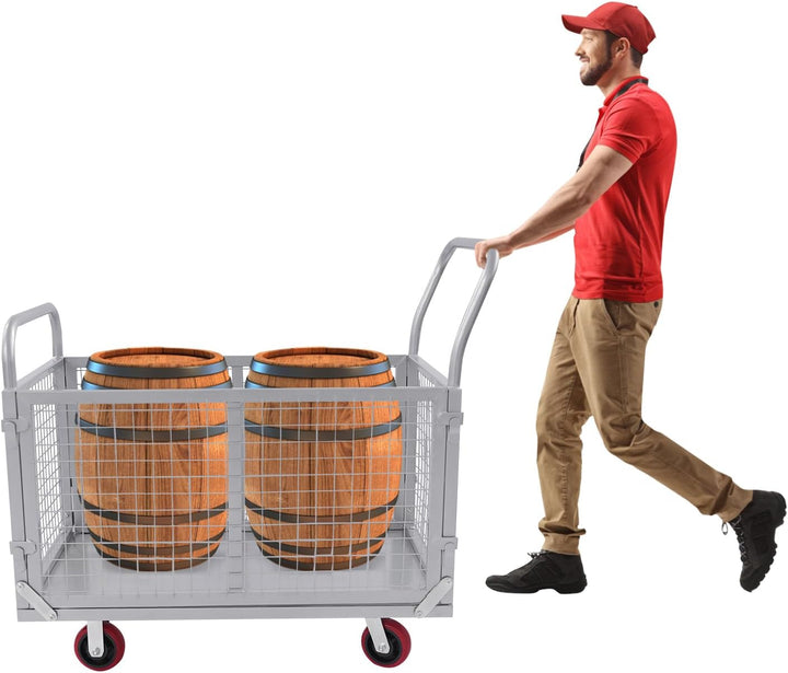 Plattformwagen mit abnehmbaren Gitter, 200KG TragfäHigkeit | Multifunktionaler Schubwagen mit Schwen