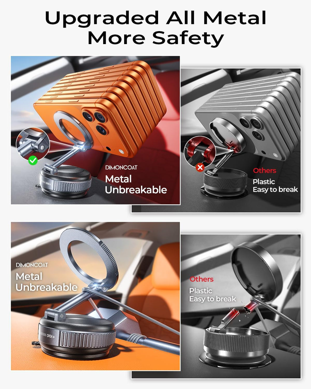 DIMONCOAT for MagSafe Handyhalterung Auto mit Saugnapf & Klemme, Extra Starker Halt für Dicke Hüllen