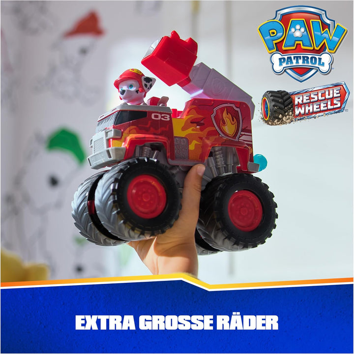 PAW PATROL Rescue Wheels - Marshalls Feuerwehr Monstertruck mit Geschoss-Abwurf und Marshall Hundefi