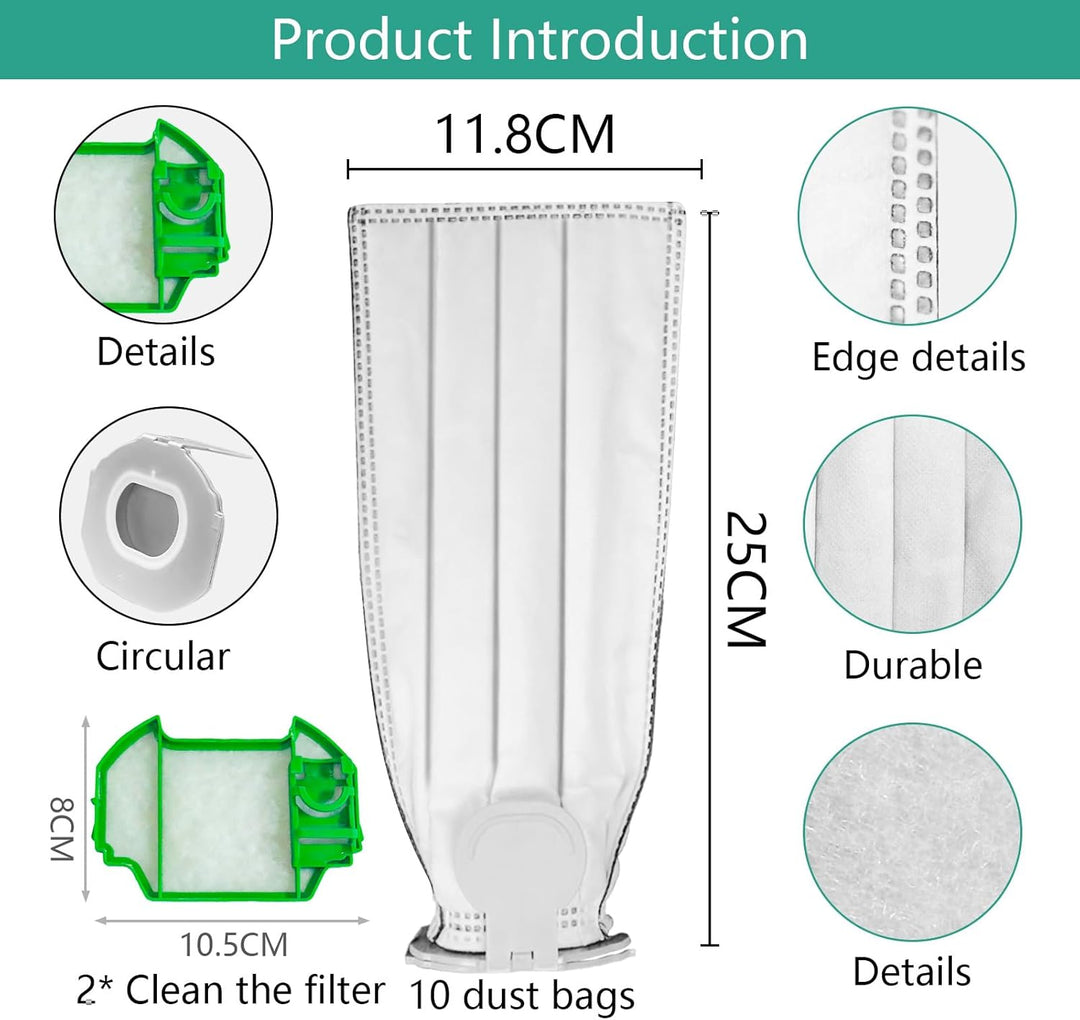 10 Stück Staubsaugerbeutel und 2 Filter für Vorwerk Kobold VK7 FP7 Premium Filtertüten Staubsauger A