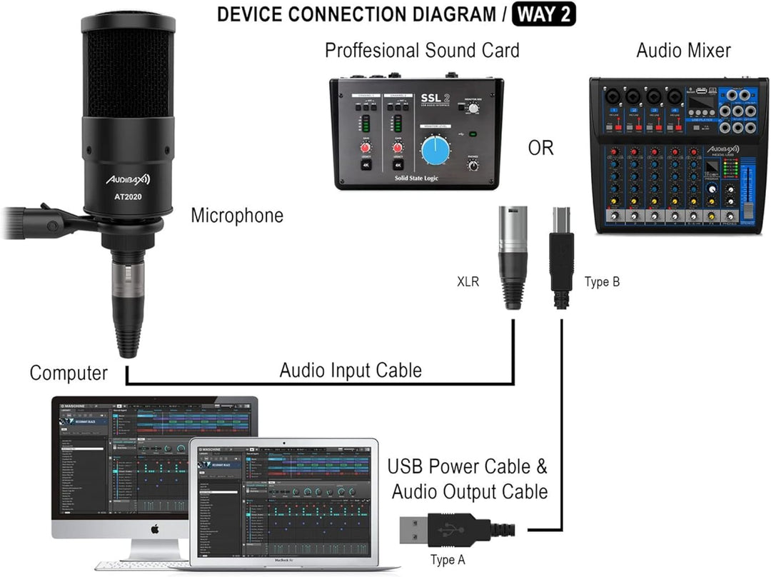 Audibax AT2020 Micrófono Estudio Profesional Condensador