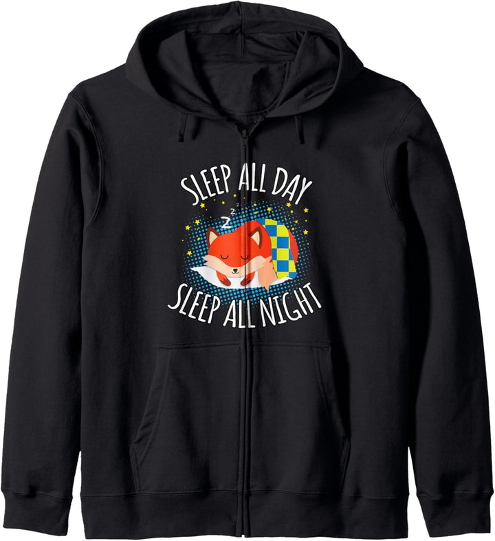 Sleep All Day Sleep All Night - Spruch Fuchs- Tiere Kapuzenjacke